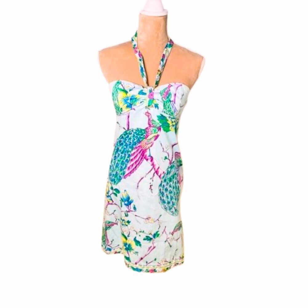 Tibi Y2k Green Label Peacock Halter Dress Vintage Resortwear XS